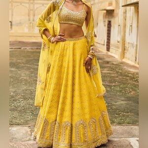 Women’s Yellow Embroidered brocade Lengha